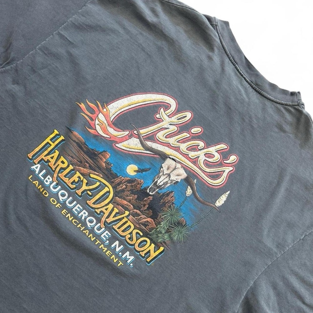 Vintage 90s Harley Davidson Distressed Albuquerque New Mexico Biker T-shirt 3XL - Picture 7 of 8